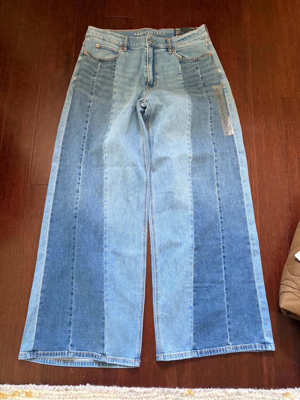 American Eagle Outfitters Dreamy Drape Two-Tone Blue Wide Leg Jeans